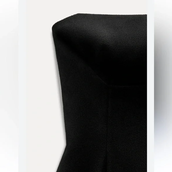 Zara Black Wool Blend Strapless Peplum Top straight neck Pleat detail size L NWT - Picture 11 of 16